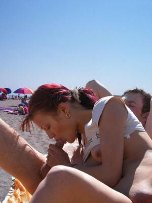 Изображение помечено: Blowjob, Redhead, Beach, Handjob, Public, Small Tits