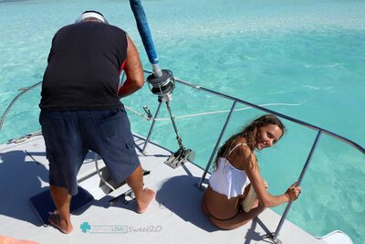 Изображение помечено: Skinny, Bikini Life Trip to Iguana Island, Blonde, Katya Clover - Mango A, katya-clover.com, Bikini, Boat, Cute, Russian, Sexy Wallpaper, Small Tits, Smiling