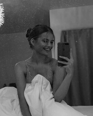 Изображение помечено: Skinny, Black and White, Blonde, Lotta Emilie Stichler, Cute, Lingerie, Selfie, Smiling, Swedish